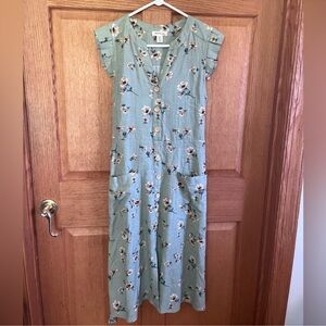 Monteau Sage Green Floral Button-Front Maxi Dress